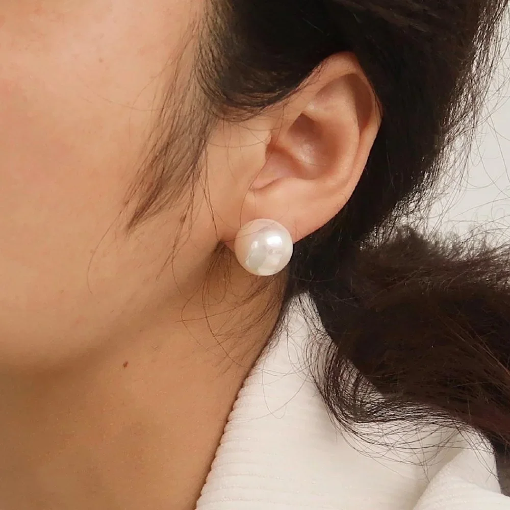 #NEW 18K Gold Plated Big Pearl Stud Earrings